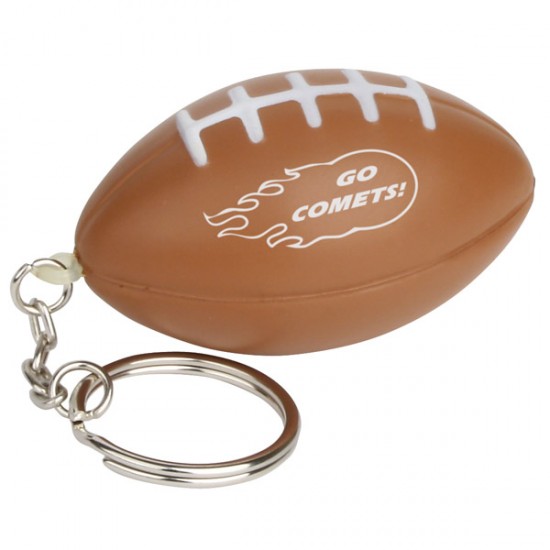 Custom Logo Football - Ball shaped stress reliever with key chain.