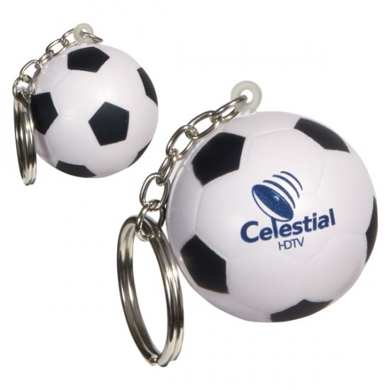 Custom Logo  Soccer Ball - Ball shaped stress reliever with key chain.
