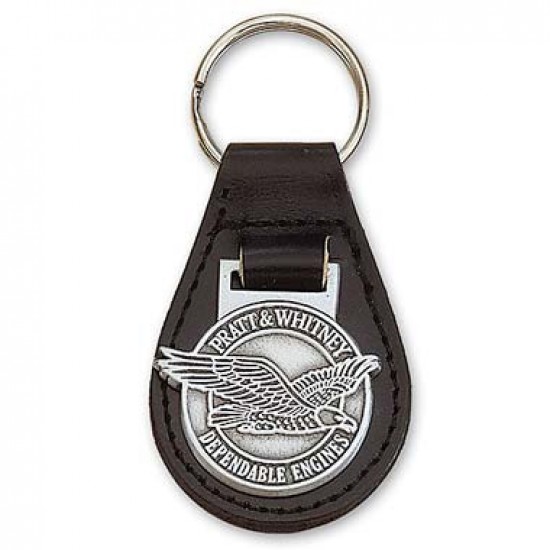 Custom Logo Leather key tag with a custom shape pewter emblem and 28mm split ring, 2.25