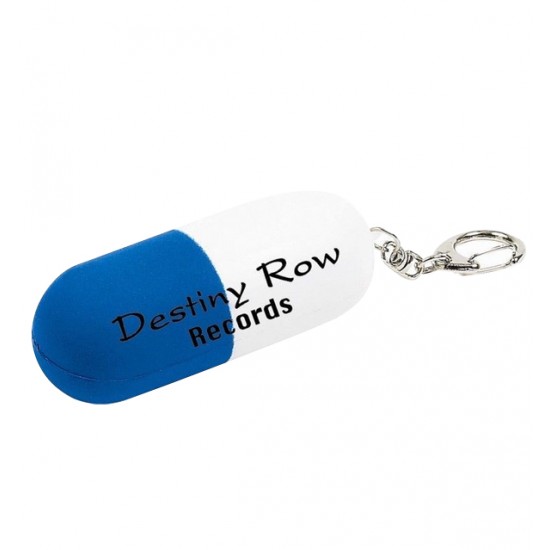 Custom Logo Blue-White - Pill capsule shaped key chain stress reliever.