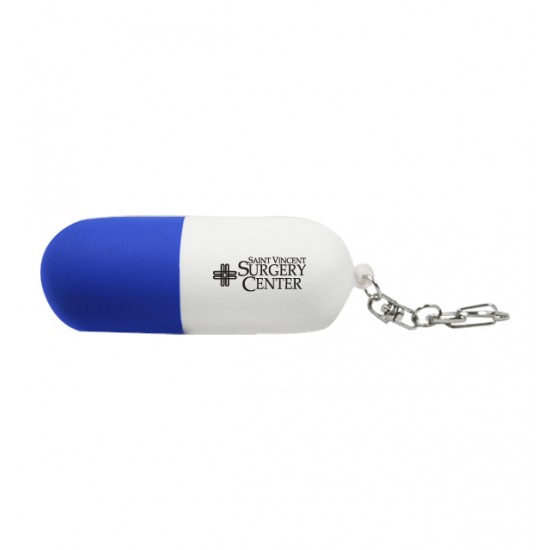 Custom Logo Blue-White - Pill capsule shaped key chain stress reliever.