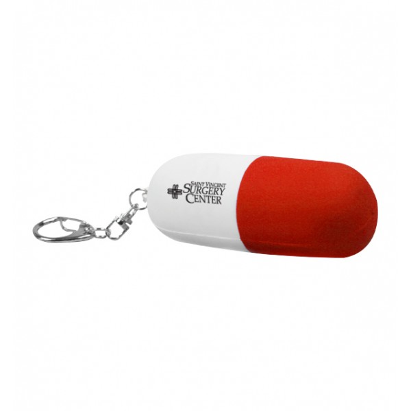 custom logo red white pill capsule shaped key chain stress