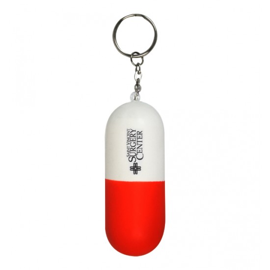 Custom Logo Red-White - Pill capsule shaped key chain stress reliever.
