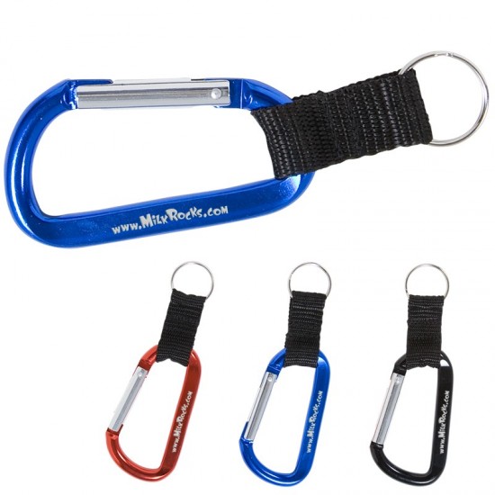 Custom Logo Carabiner Keychain w/ Strap and Split Ring