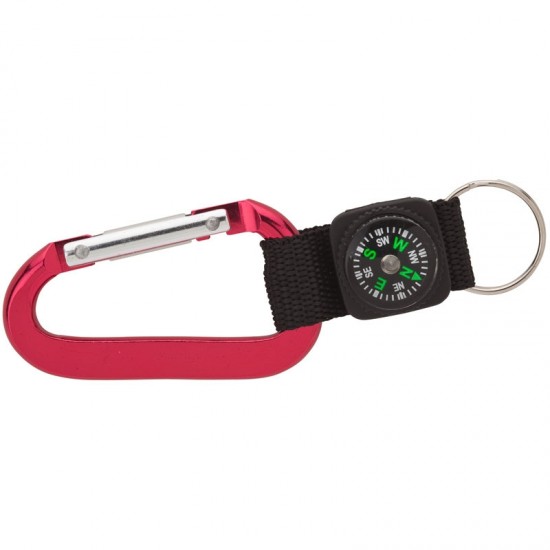 Custom Logo 70mm Carabiner w/ Compass, Web Strap & Split Ring