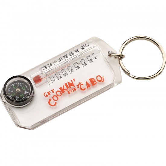 Custom Logo Handi Zip Temp Thermometer & Compass W/Key Ring