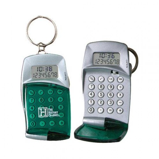 Custom Logo High Tech Calculator w/ Clock Key Ring