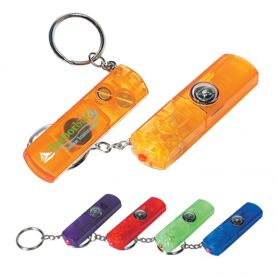 Custom Logo Whistle, Light And Compass Keychain