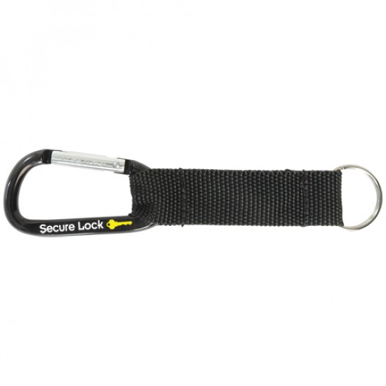 Custom Logo Small Carabiner Keytag w/ Black Nylon Strap