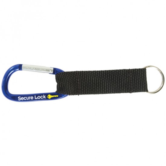 Custom Logo Small Carabiner Keytag w/ Black Nylon Strap