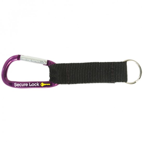 Custom Logo Small Carabiner Keytag w/ Black Nylon Strap