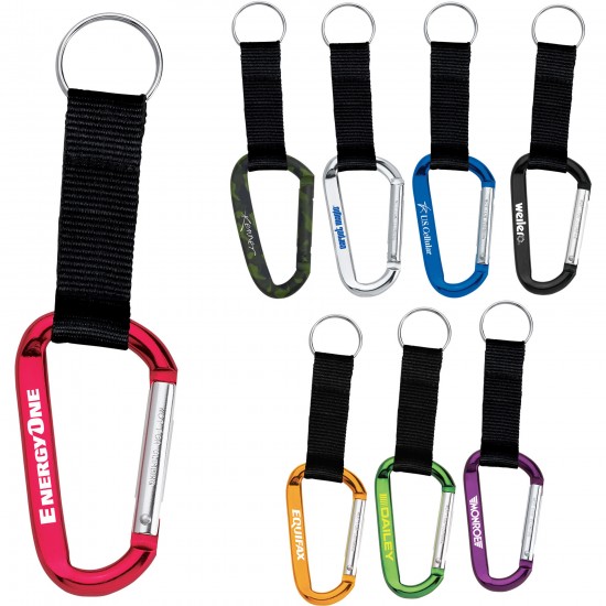 Custom Logo Carabiner w/ Strap & Split Ring